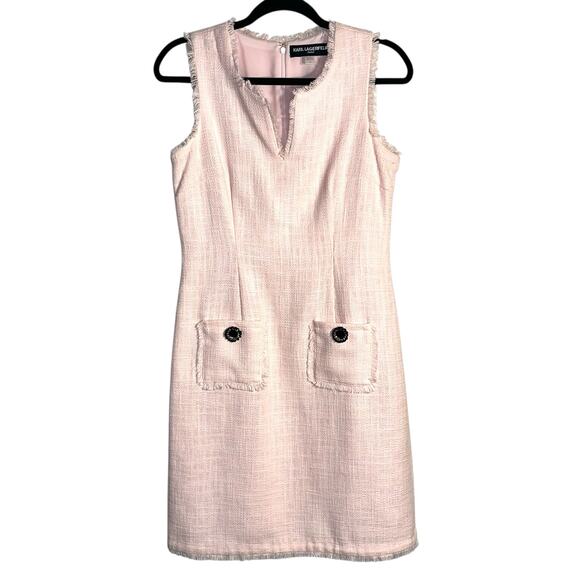 Karl Lagerfeld Paris Pink Tweed Shift Dress with Front Pockets Size 6 - Picture 10 of 10